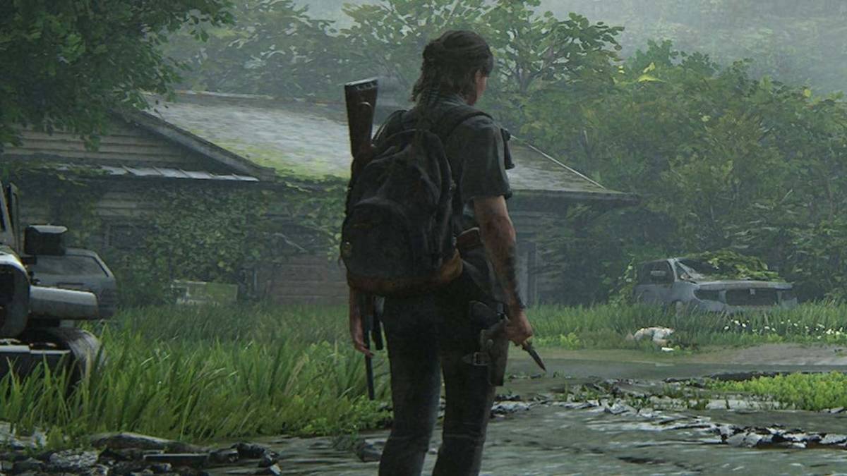 last of us 2 ellie stands in overgrown neighborhood