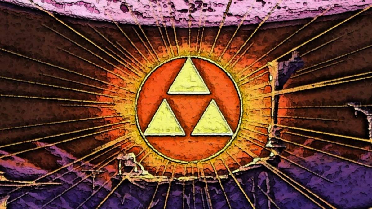 triforce, or three golden triangles, glowing