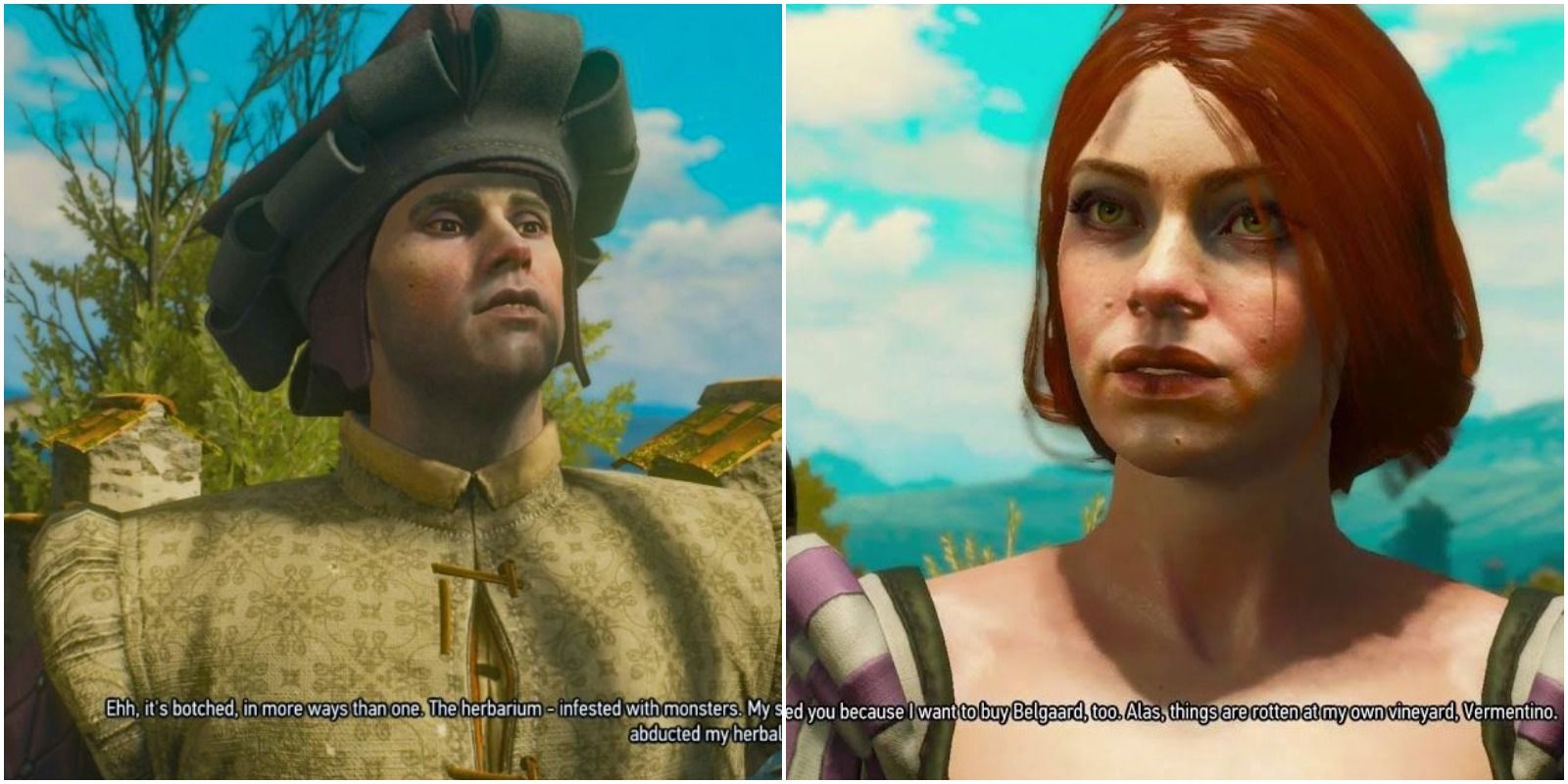Split image: Liam (left) and Matilda (right) in The Witcher 3