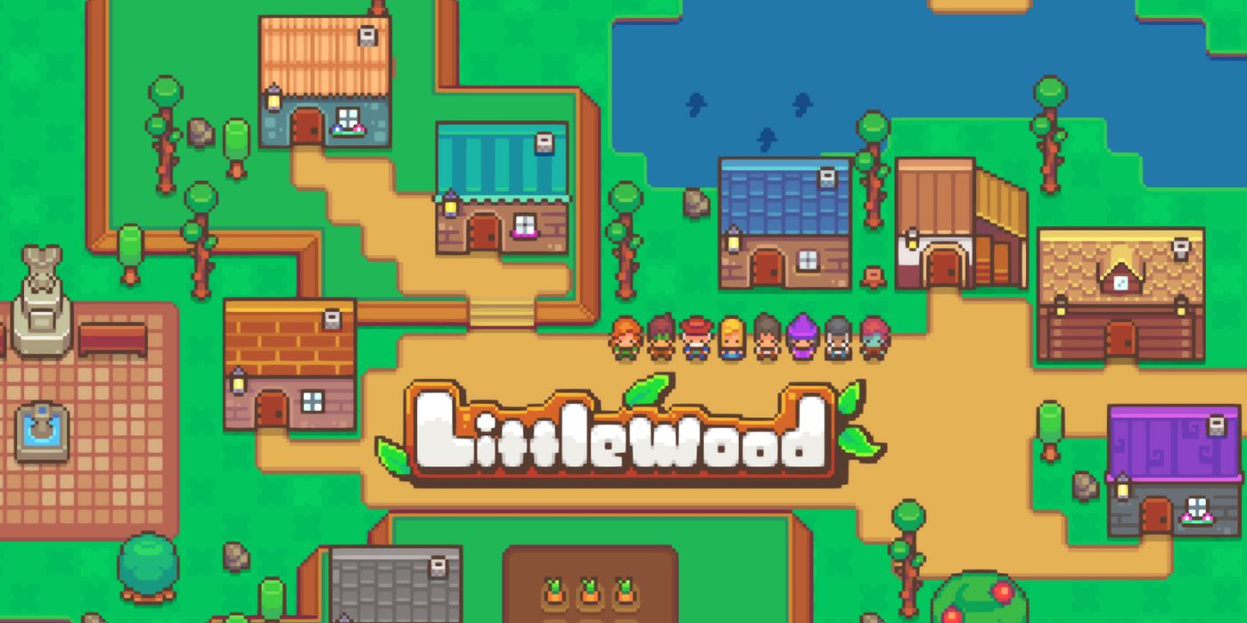top down view of the town in Littlewood with all the characters lined up together