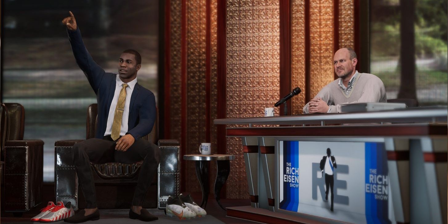 The player character and Rich Eisen in Madden NFL 21's Face of the Franchise mode