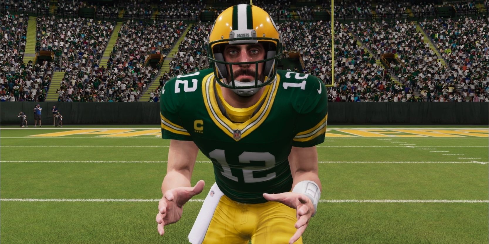 Aaron Rodgers about to receive the snap in Madden NFL 21