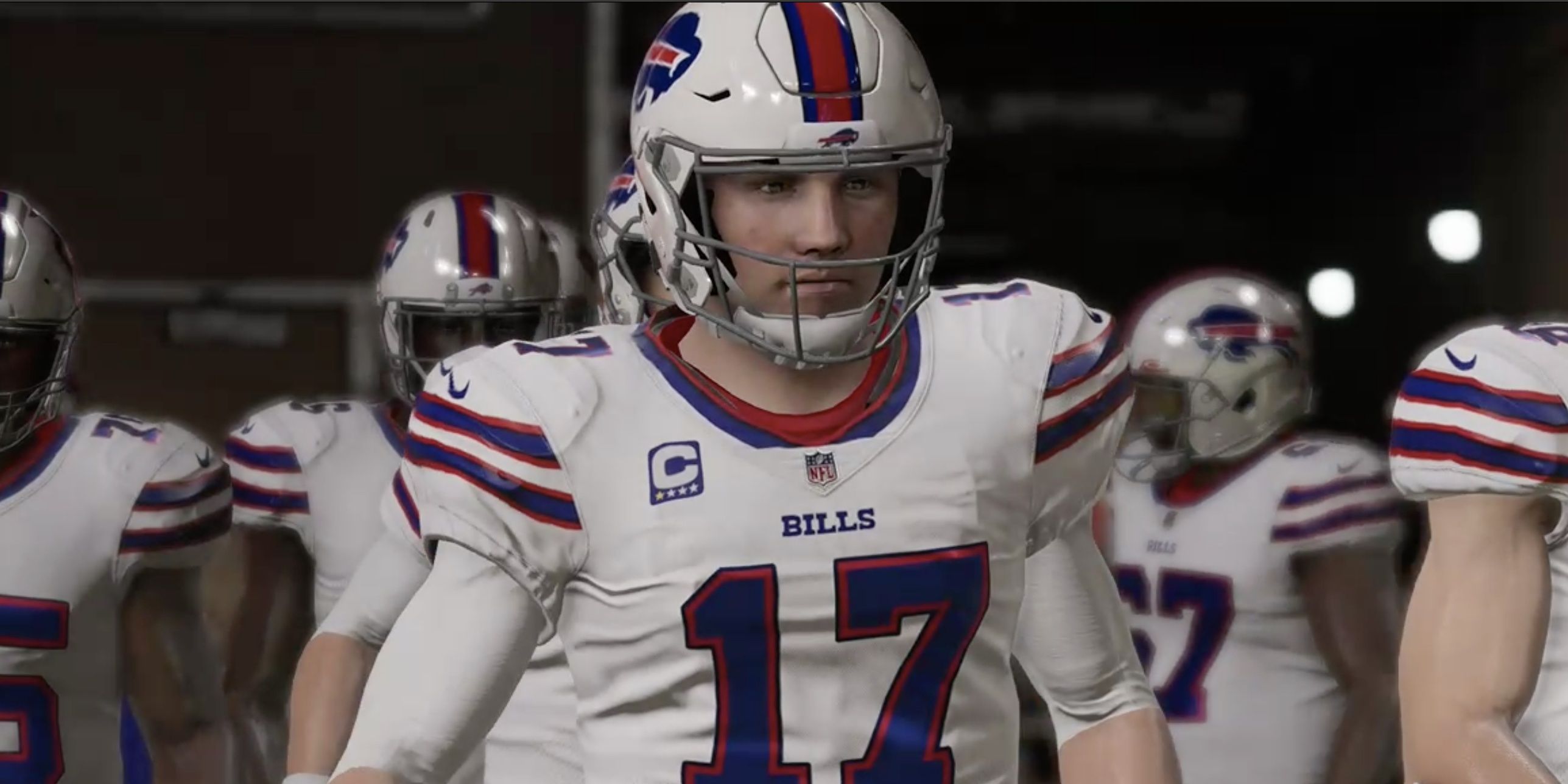 Josh Allen walking out of the tunnel with his teammates in Madden NFL 21