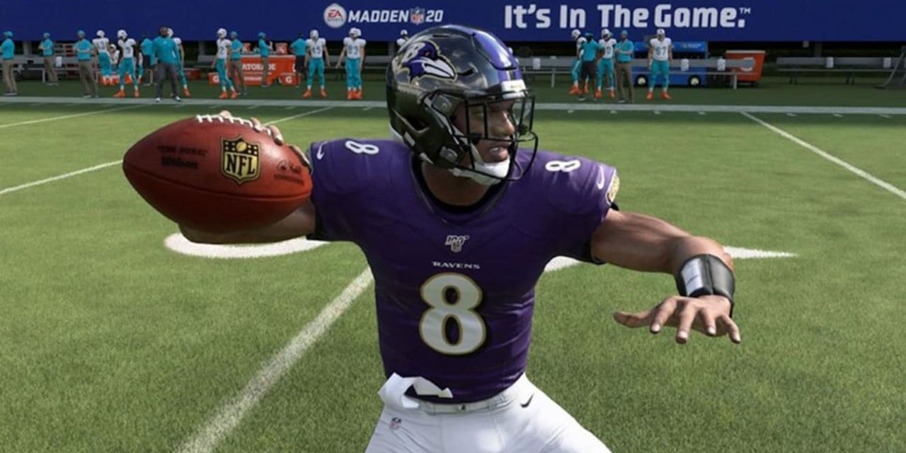 Lamar Jackson about to throw a pass in Madden NFL 21