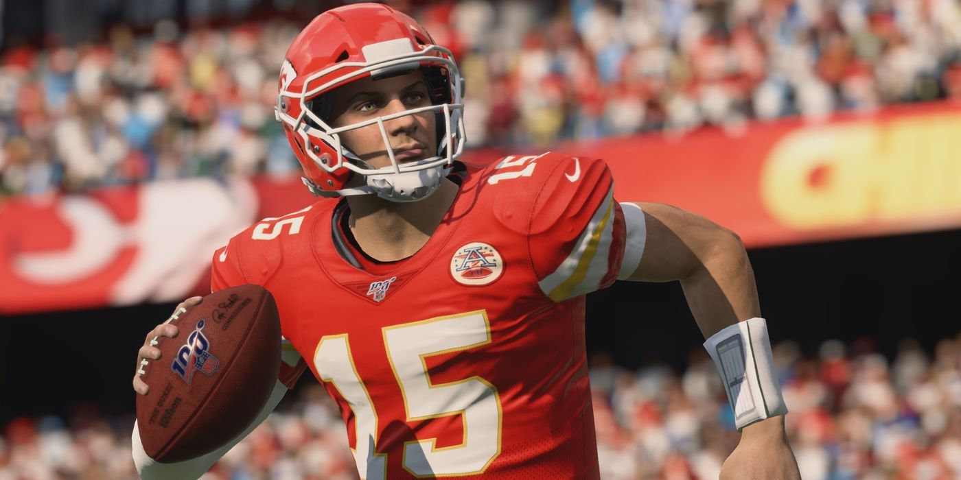 Patrick Mahomes running with the ball in Madden NFL 21