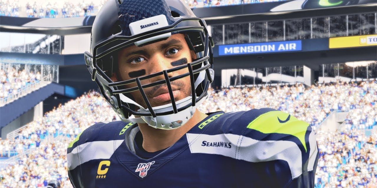 Russell Wilson in his uniform in Madden NFL 21