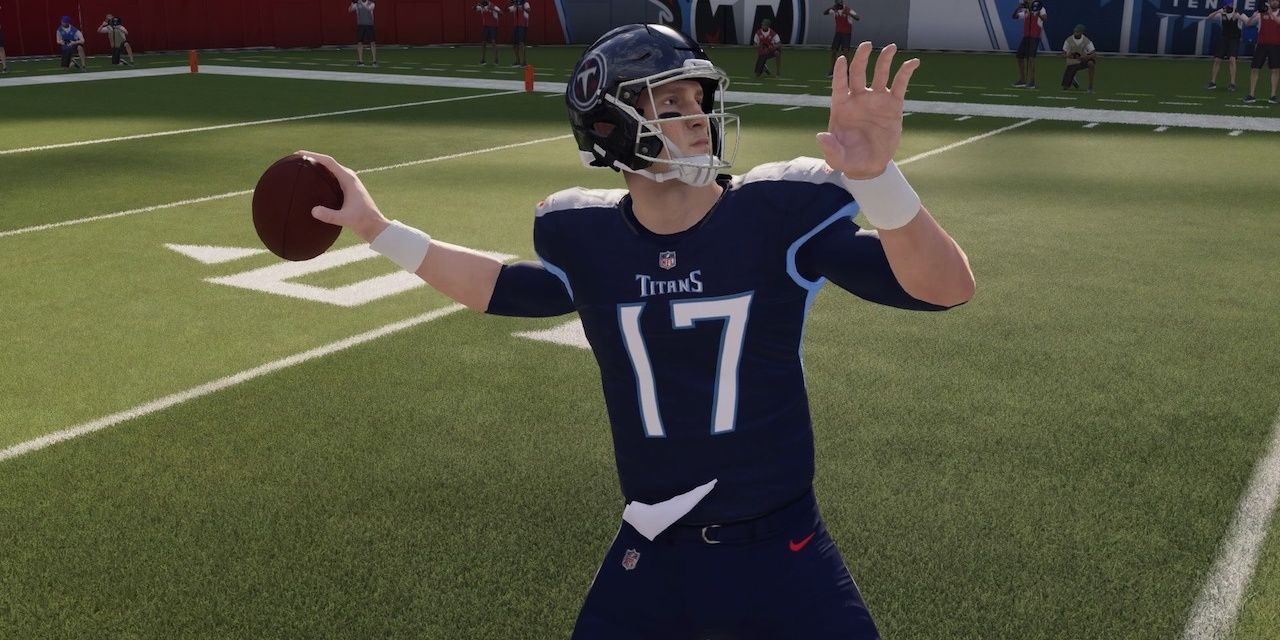 Ryan Tannehill with his arm back to pass in Madden NFL 21