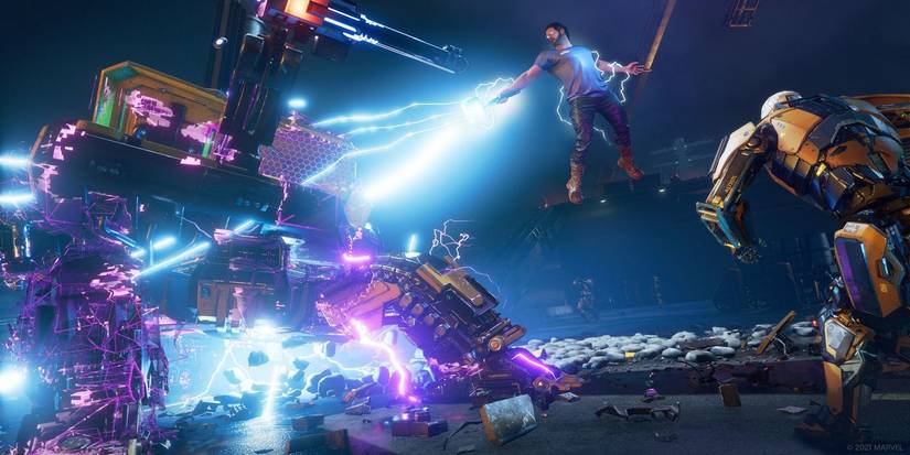 marvels avengers thor uses lightning on big aim bot