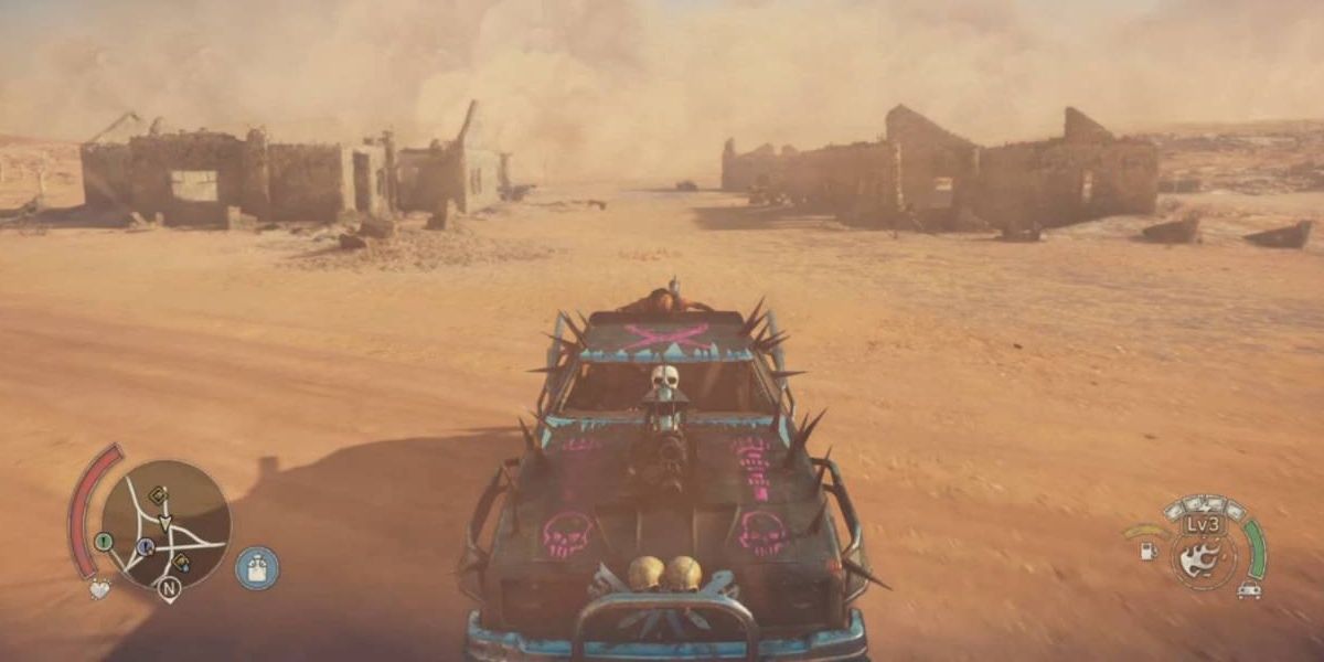 Car in desert wasteland.
