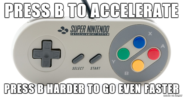 joke about how everyone would press buttons harder in mario kart.