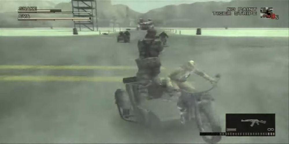 Motorbike chase sequence from Metal Gear Solid 3: Snake Eater