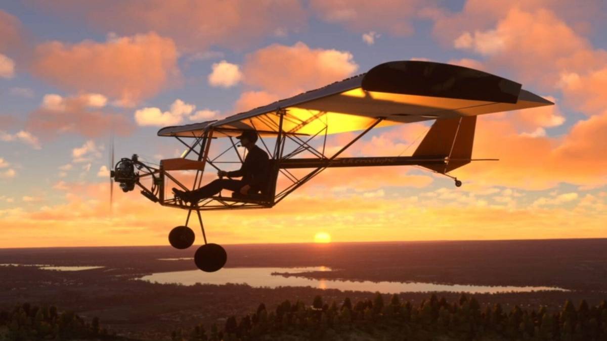 microsoftt flight simulator top rudder plane during sunset