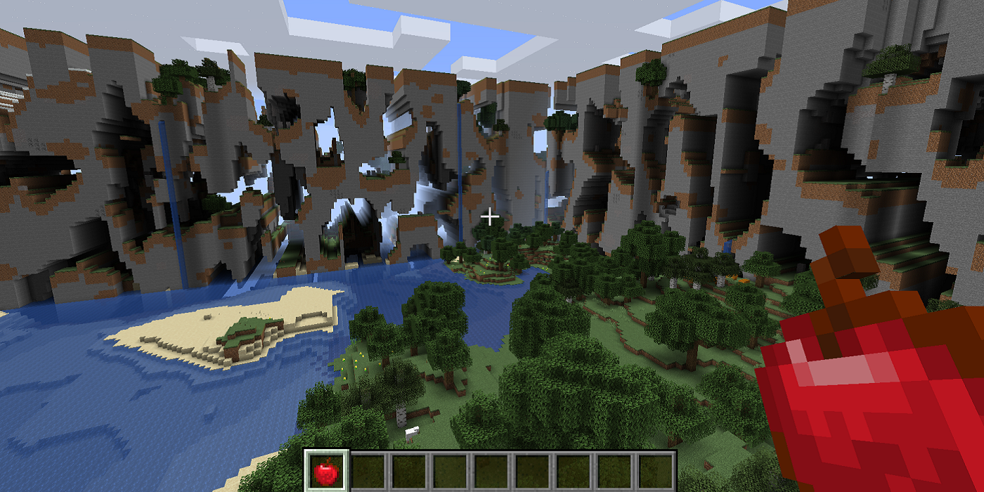 Minecraft screenshot showing the Far Lands where the world stops generating properly.