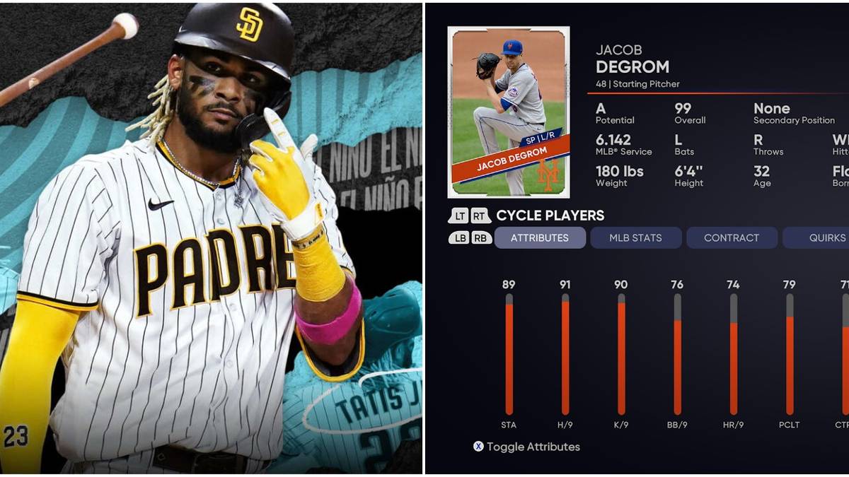 (Left) Front cover of MLB The Show 21 (Right) Jacob Degrom's Player Profile