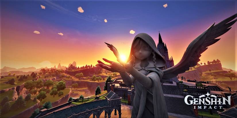 genshin impact statue barbatos god archon city mondstadt sunset