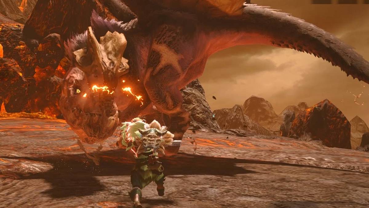 hunter with anjanath in lava caverns