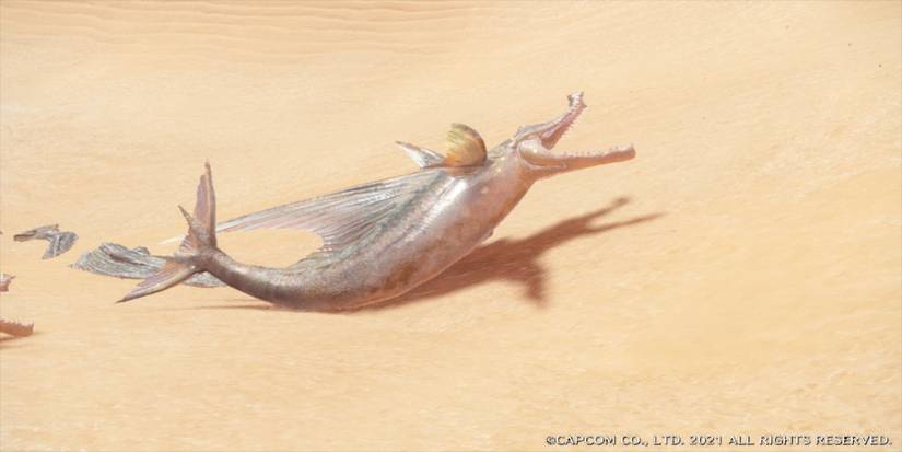 monster hunter rise delex fish flopping on sand