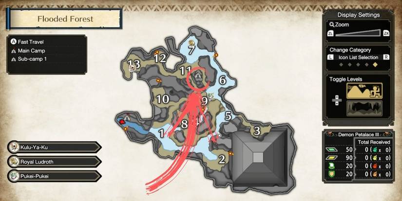 monster hunter rise flooded forest map sub camp