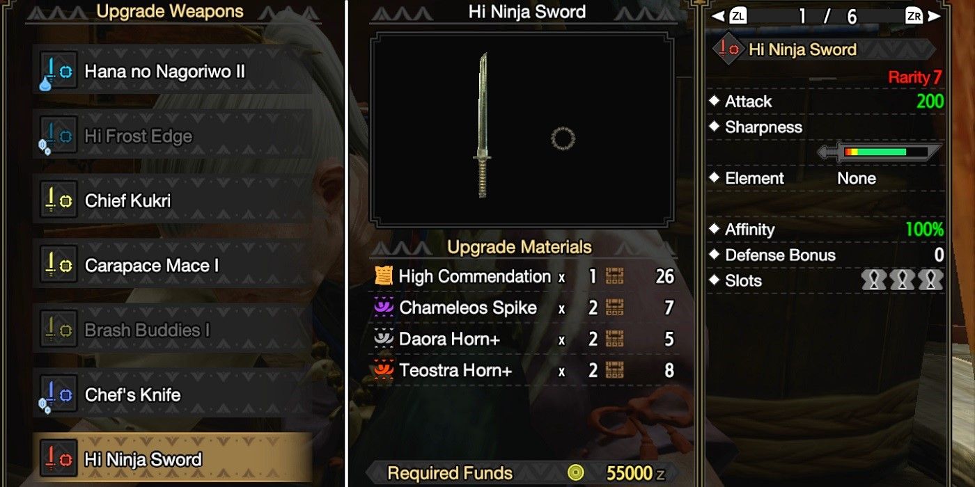 crafting menu for hi ninja sword