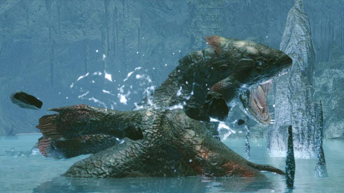 jyuratodus in a cavern in the flooded forest