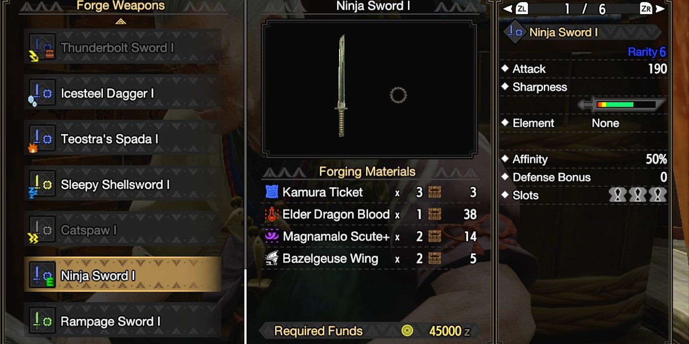 crafting requirements for ninja sword