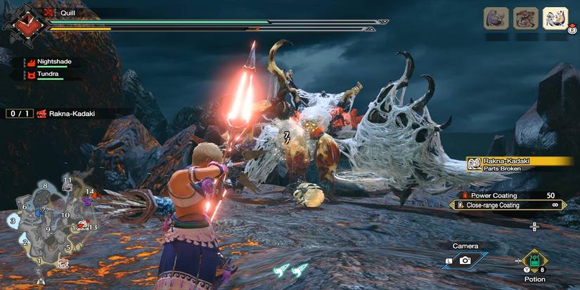 hunter fighting a rakna kadaki in lava caverns