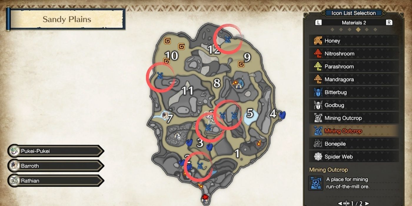 monster hunter rise sandy plains map mining outcrops