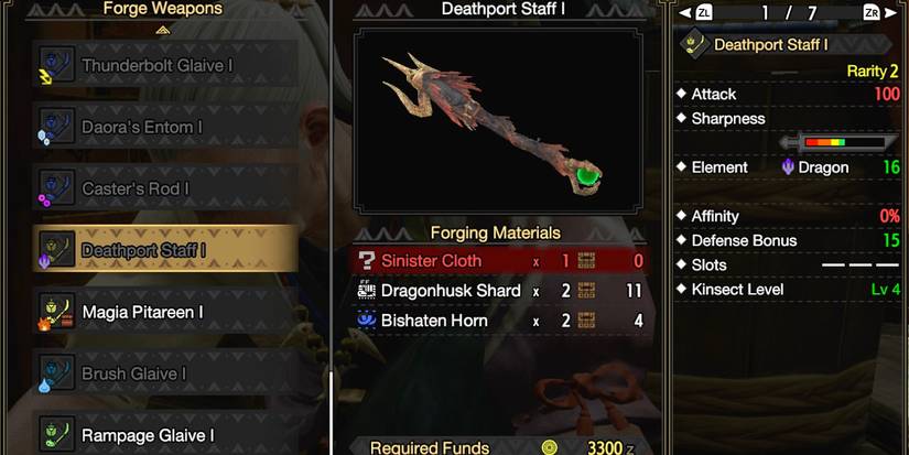 forging menu for the deathport staff