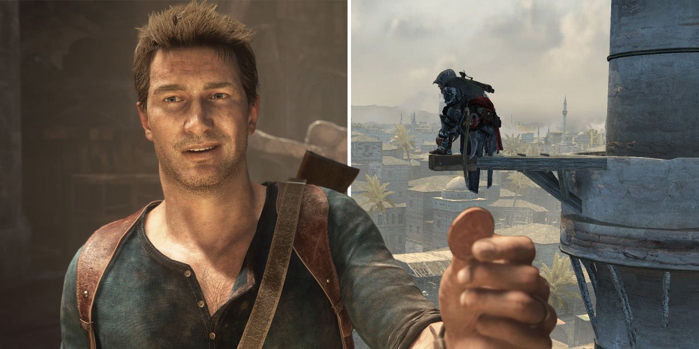 Nathan Drake in Uncharted 4 and Ezio in Assassin's Creed Revelations