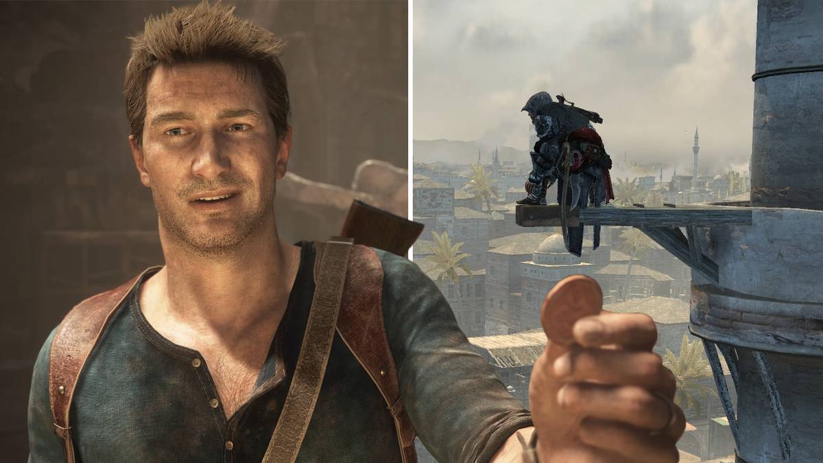 Nathan Drake in Uncharted 4 and Ezio in Assassin's Creed Revelations