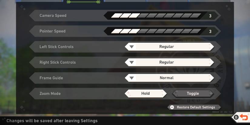 Camera settings in New Pokemon Snap