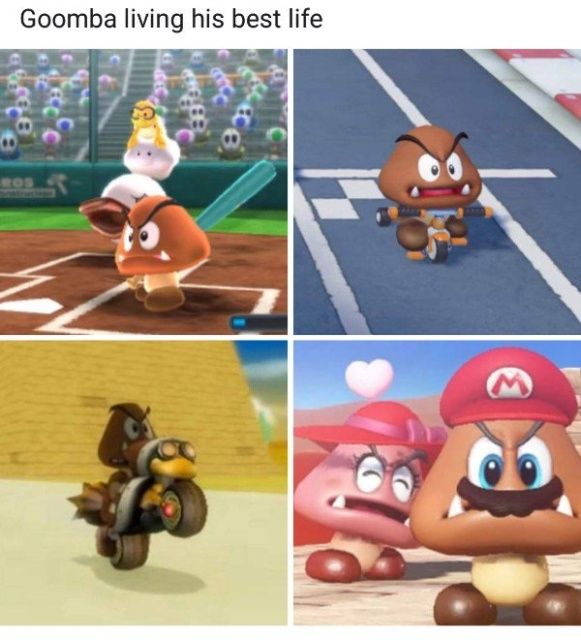 meme about a goomba having a normal life.