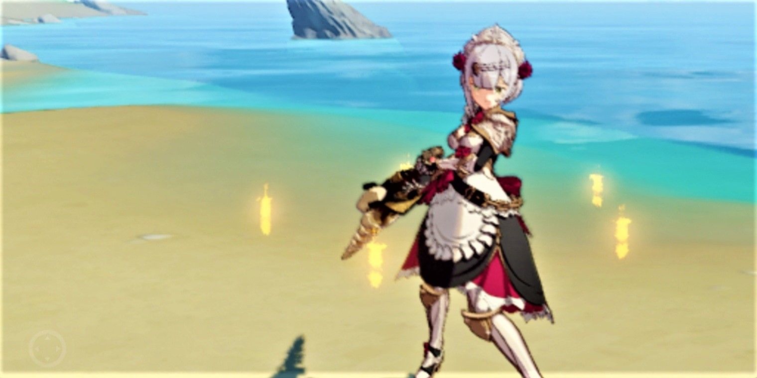 Genshin Impact Noelle Maid Knight Serpent Spine Sword Bones Beach Ocean