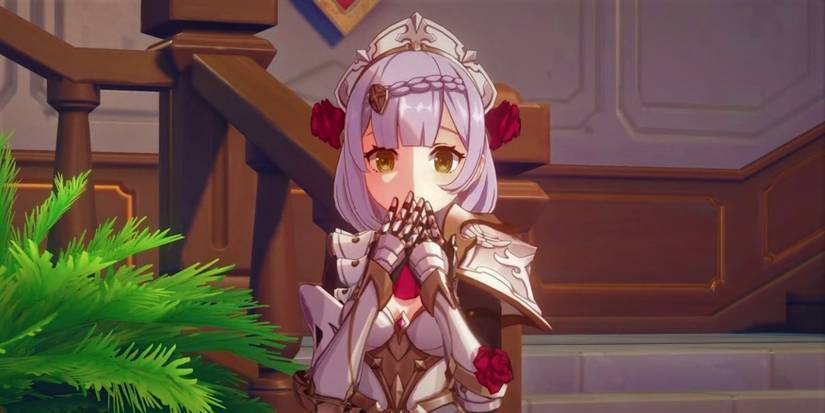 Genshin Impact Noelle Maid Knight Surprised Stairwell
