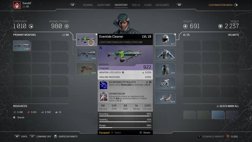 epic rarity machine gun statistics and perks block