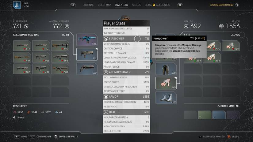 player damage stat rating for weapons