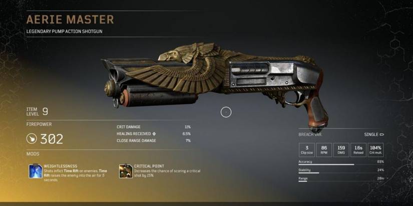 outriders description screen of legendary weapon aerie master