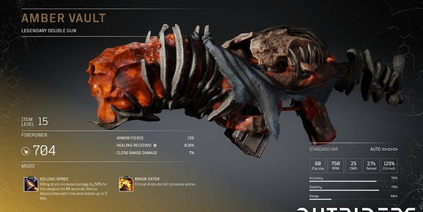 outriders description screen of legendary weapon amber vault