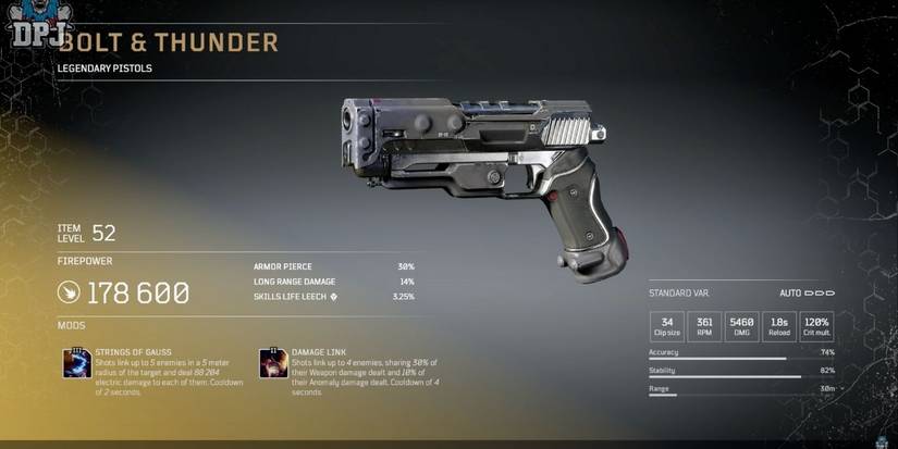 outriders description screen of legendary weapon bolt and thunder