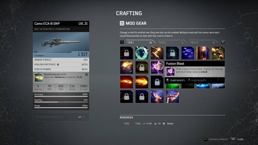 outriders mod list crafting screen