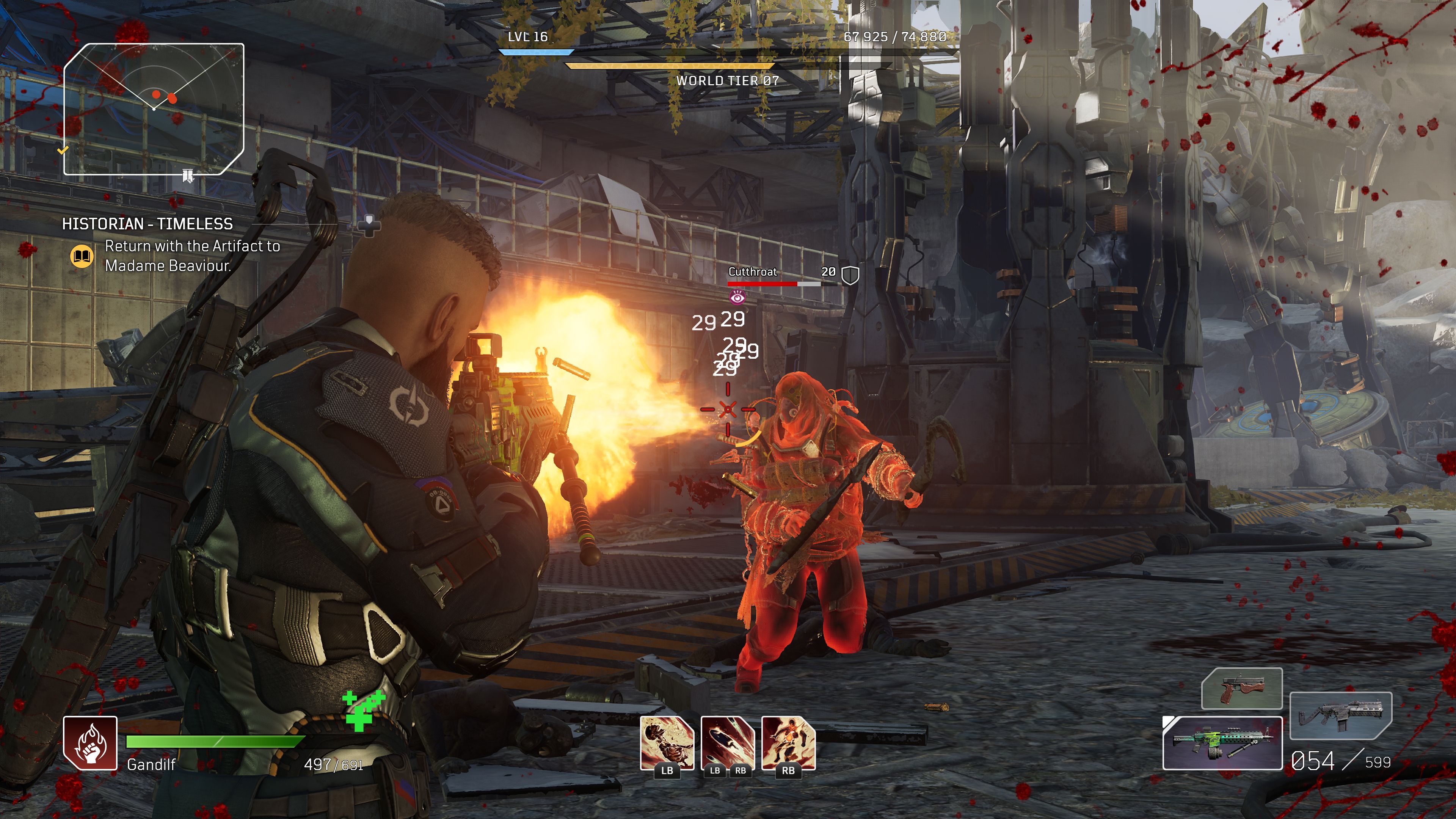 player character shooting enemy with machine gun and healing