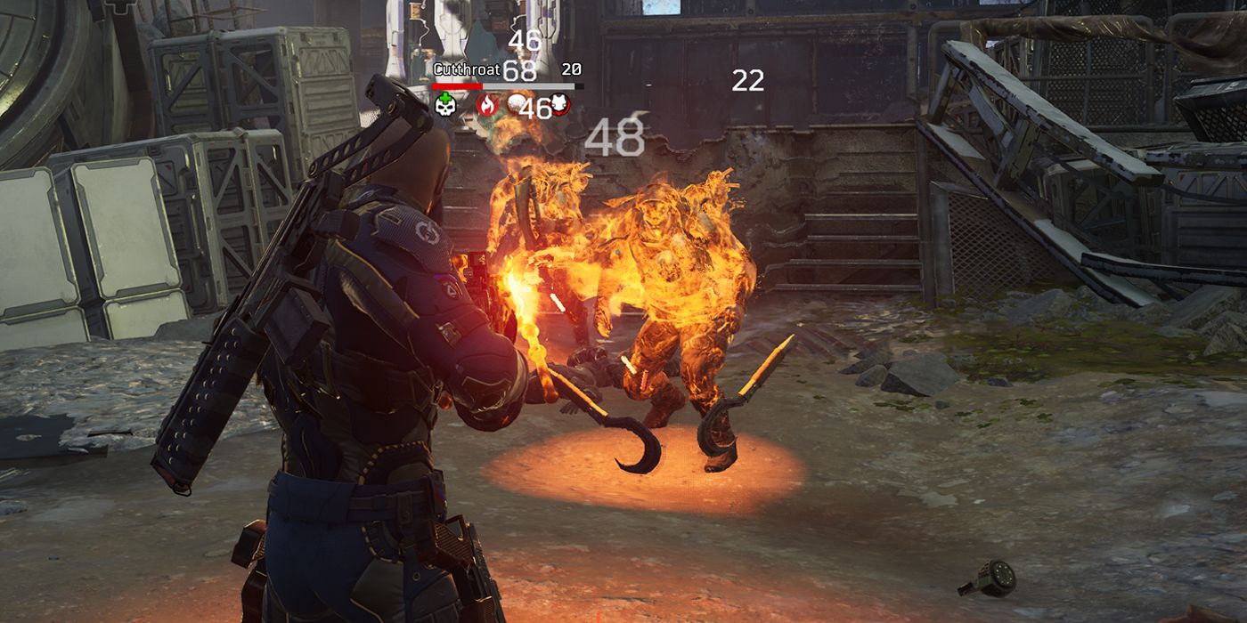 fire ability character shooting enemy with burning bullets from machine gun