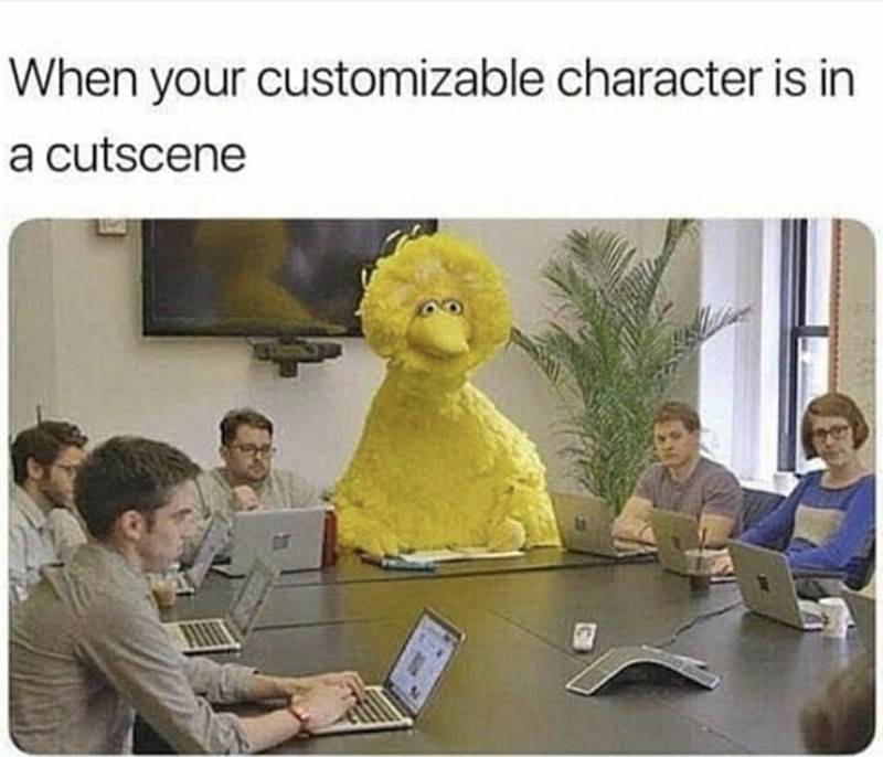 what it feels like to enter a cutscene while wearing a flamboyant costume.