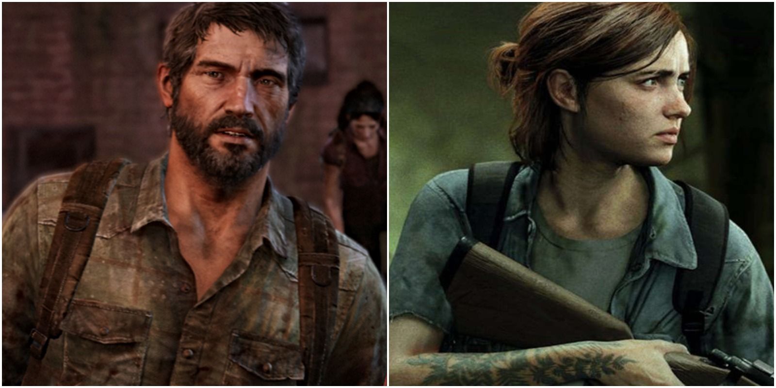Joel in The Last of Us (left); Ellie in The Last of Us Part 2 (right)