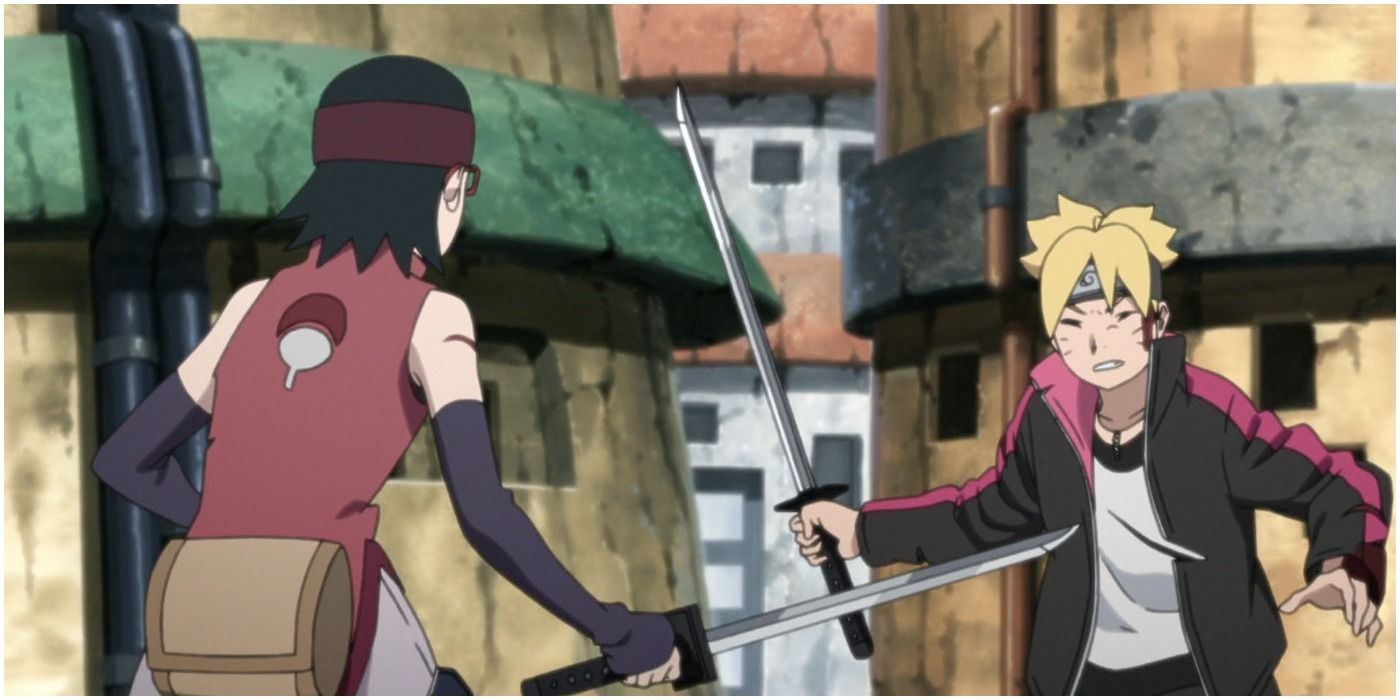 Naruto Boruto Sarada Uchiha Uzumaki Fight Swords