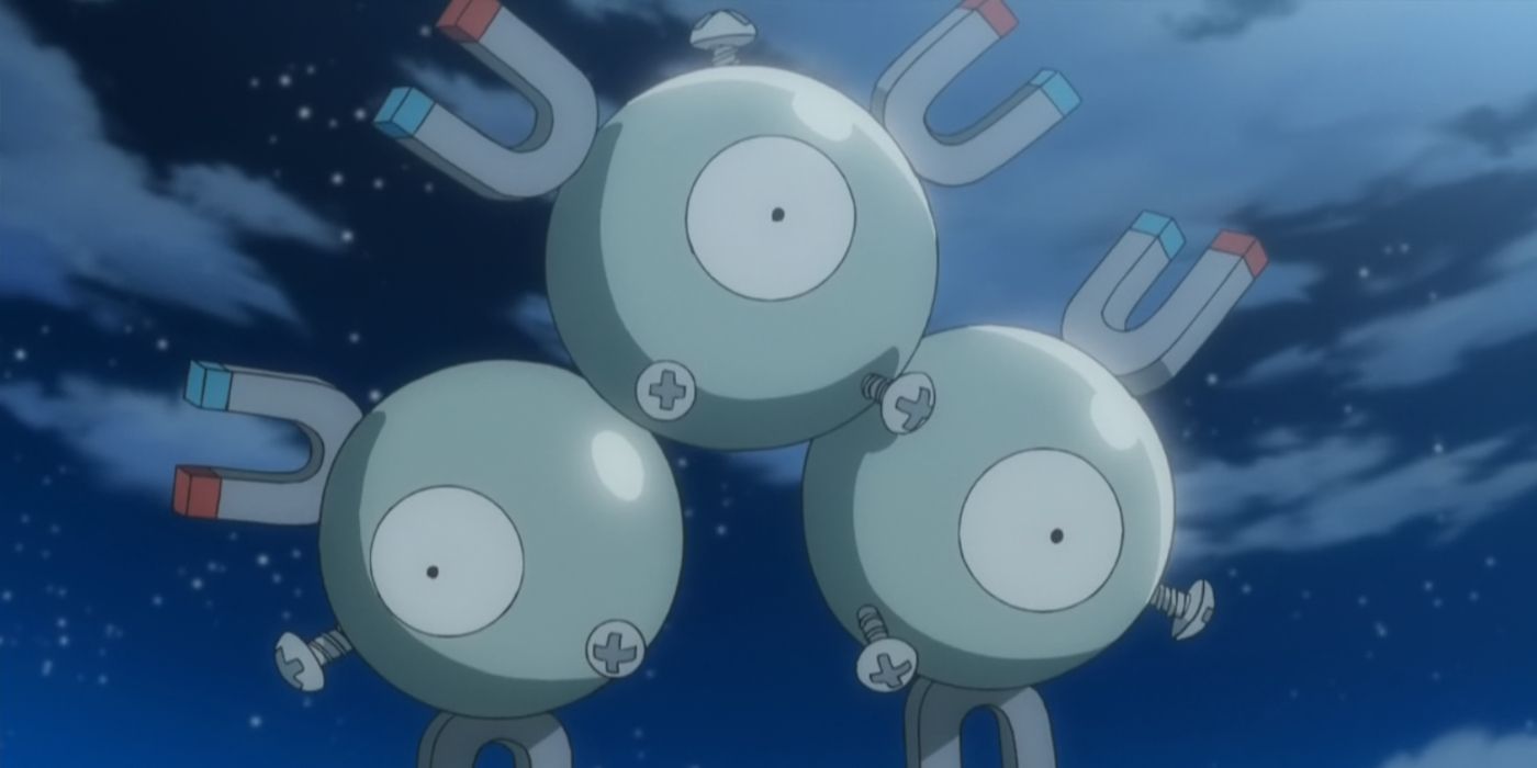 pokemon magneton floating in air at night time with clouds