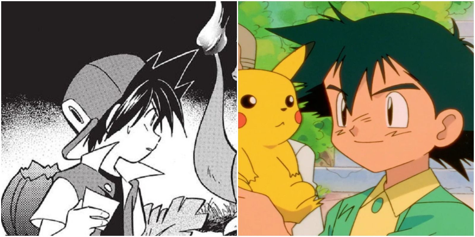 Image from Pokemon Adventures manga (left), and shot from Pokemon Anime (right)