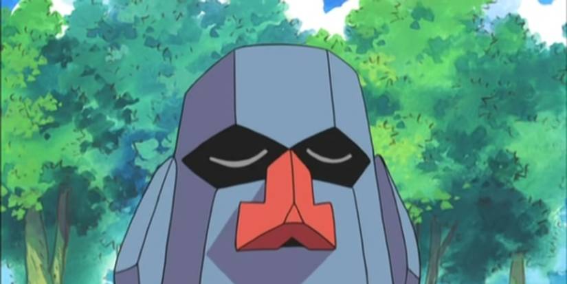 pokemon nosepass sitting with eyes closed in forest