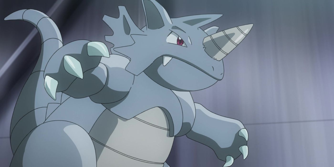 pokemon rhydon standing firm in metal hallway