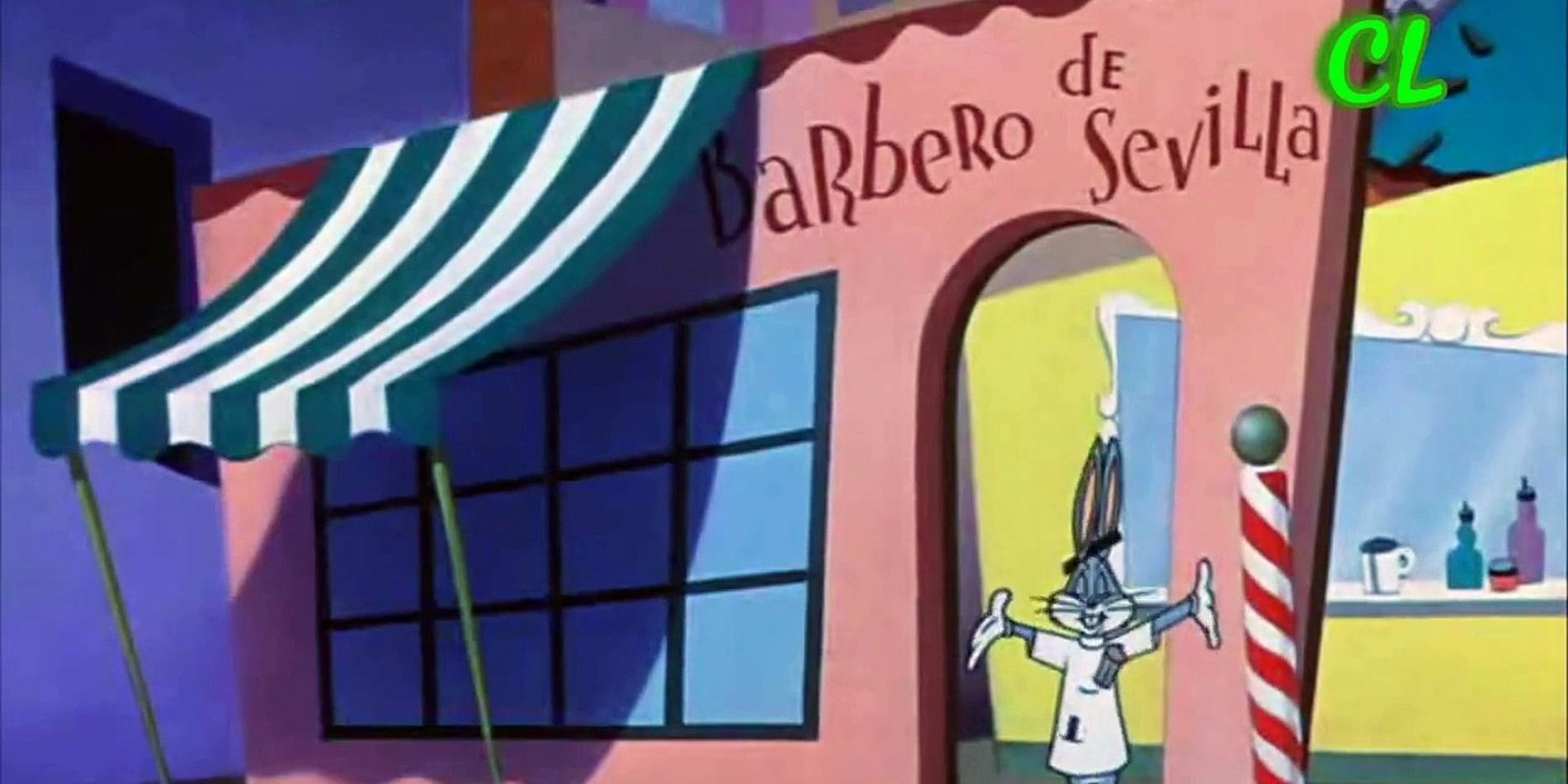 Rabbit of Seville, Bugs in front of the barber shop
